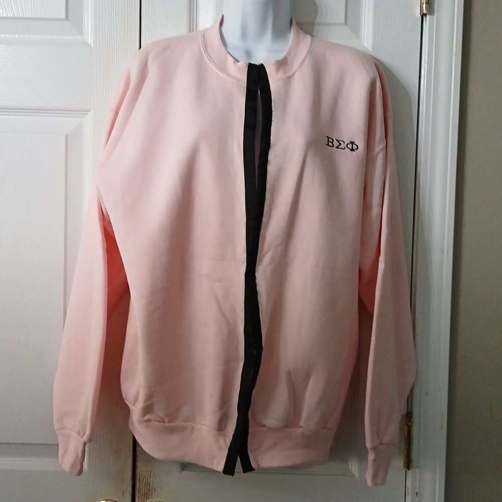 Beta Sigma Phi Pink Sisters open front DIY jacket  Sz L NWOT